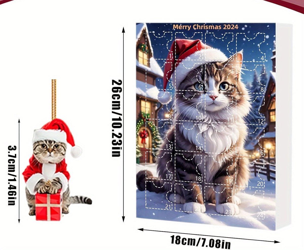 Kalendarz adwentowy Vintage Cats – 24-częściowy kalendarz bożonarodzeniowy z akrylowymi zawieszkami