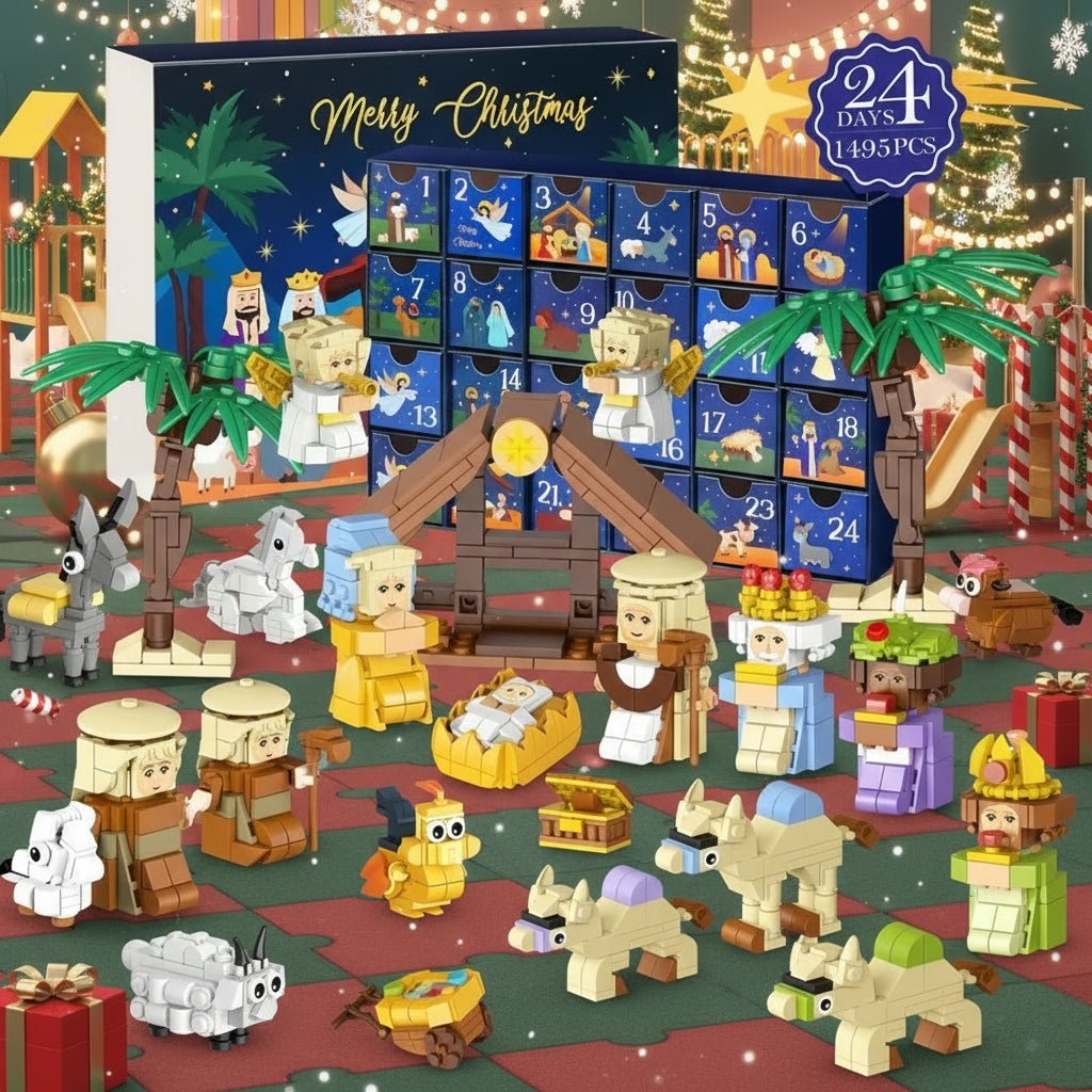 CosyCraft Kreatywny kalendarz adwentowy DIY z motywem szopki i 24 blokami dla rodzin