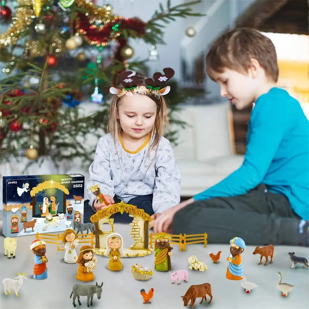 Kalendarz adwentowy do szopki 24 szt. Miniaturowy zestaw figurek do szopki na Boże Narodzenie Odliczanie 2025 Aktywność rodzinna