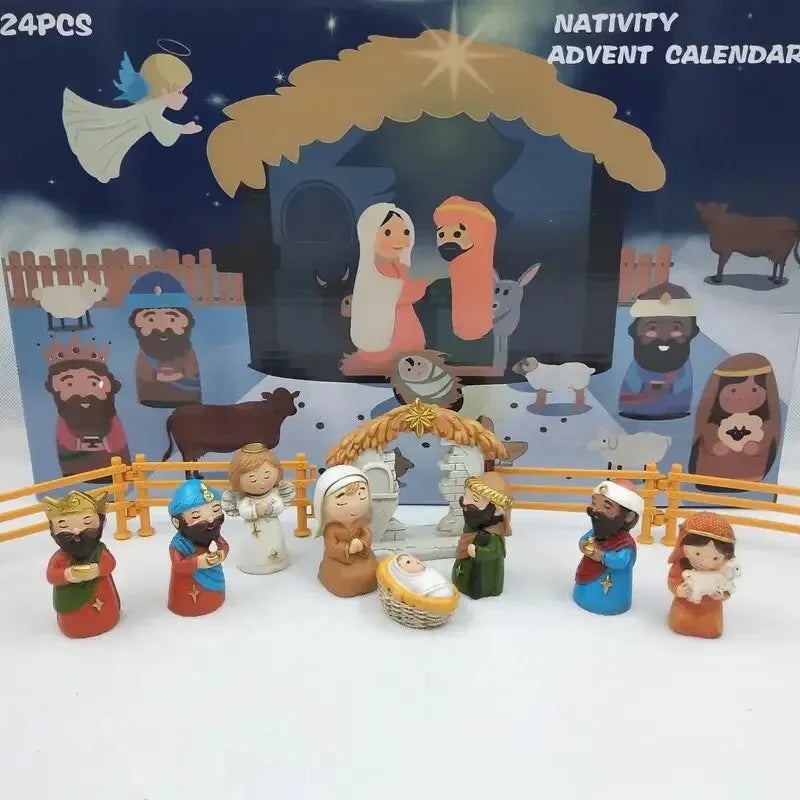 Kalendarz adwentowy do szopki 24 szt. Miniaturowy zestaw figurek do szopki na Boże Narodzenie Odliczanie 2025 Aktywność rodzinna