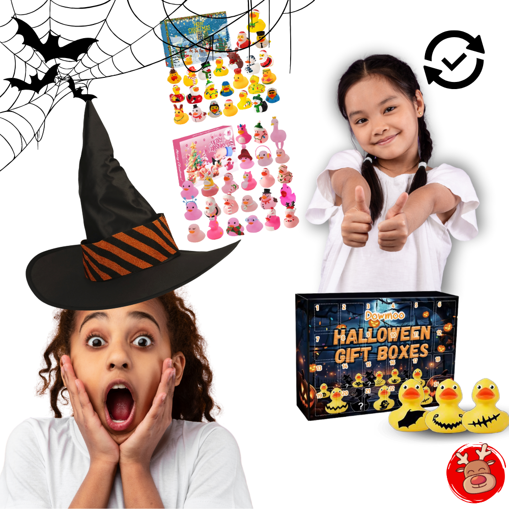 Kalendarz adwentowy z kaczką z motywem Halloween i Bożego Narodzenia
