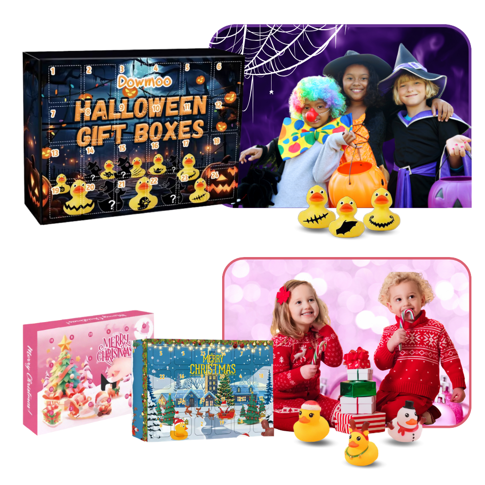 Kalendarz adwentowy z kaczką z motywem Halloween i Bożego Narodzenia