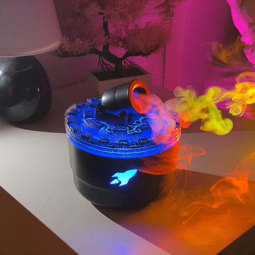 Dekoracyjny nawilżacz powietrza typu Cannon z diodami LED i funkcją aromaterapii